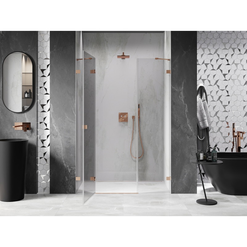 Mexen Lunar porte de douche pivotante gauche 145 cm, transparent, cuivre brossé - 834S-145-050-65-00-L