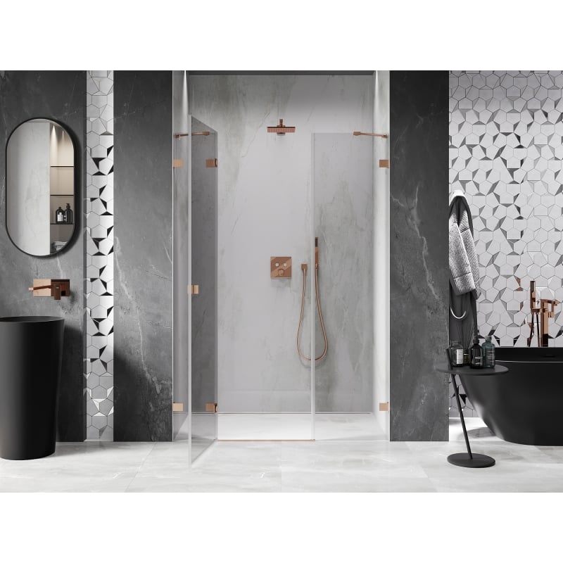 Mexen Lunar porte de douche pivotante gauche 155 cm, transparent, cuivre brossé - 834S-155-050-65-00-L