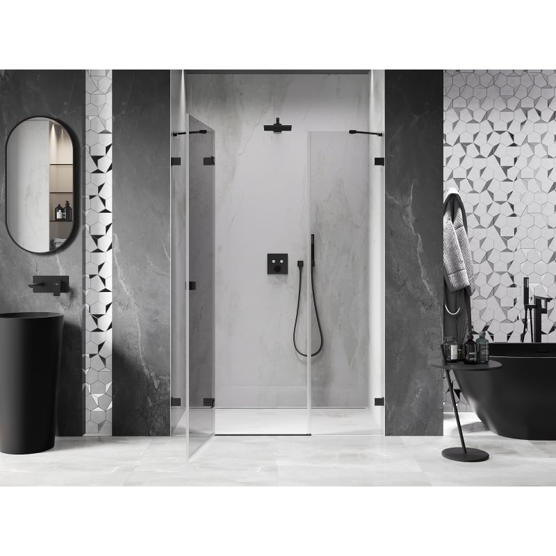 Mexen Lunar porte de douche pivotante gauche 125 cm, transparent, noir - 834S-125-050-70-00-L