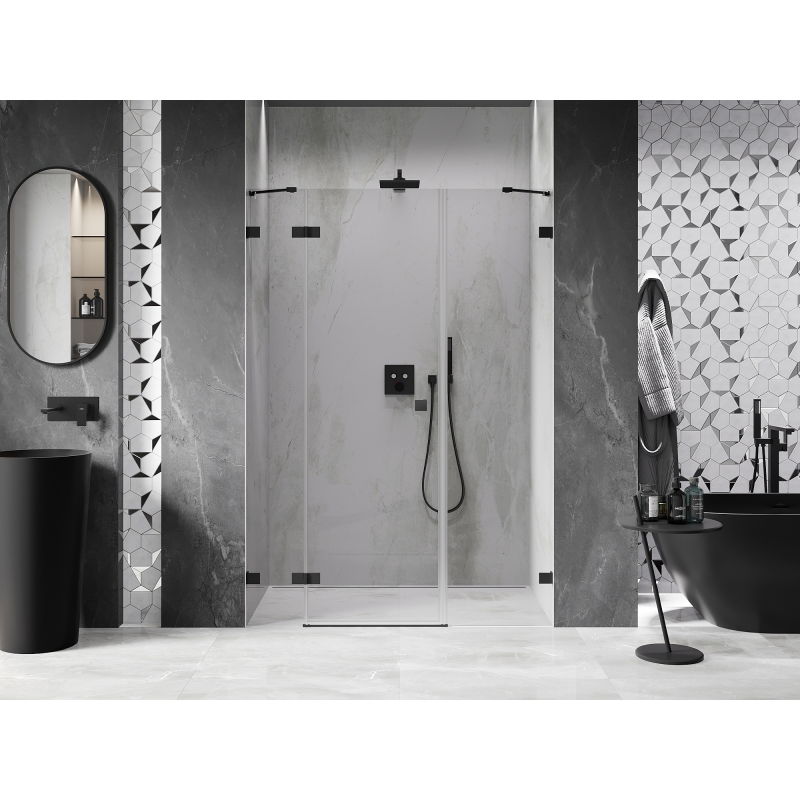 Mexen Lunar porte de douche pivotante gauche 140 cm, transparent, noir - 834S-140-050-70-00-L