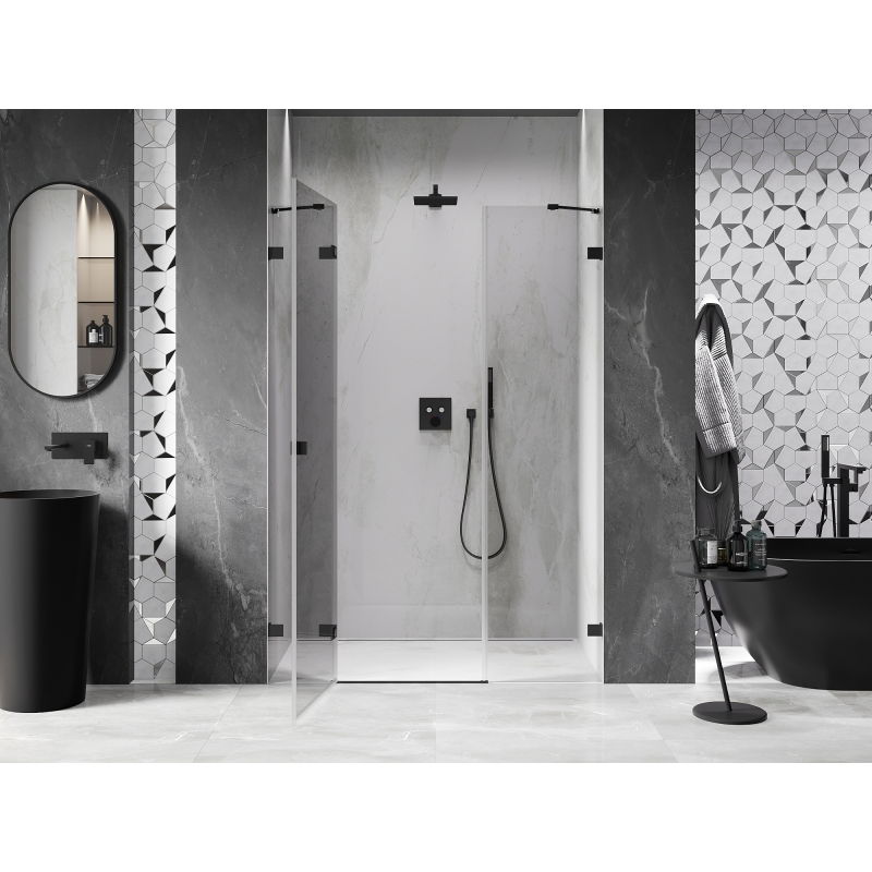 Mexen Lunar porte de douche pivotante gauche 160 cm, transparent, noir - 834S-160-050-70-00-L