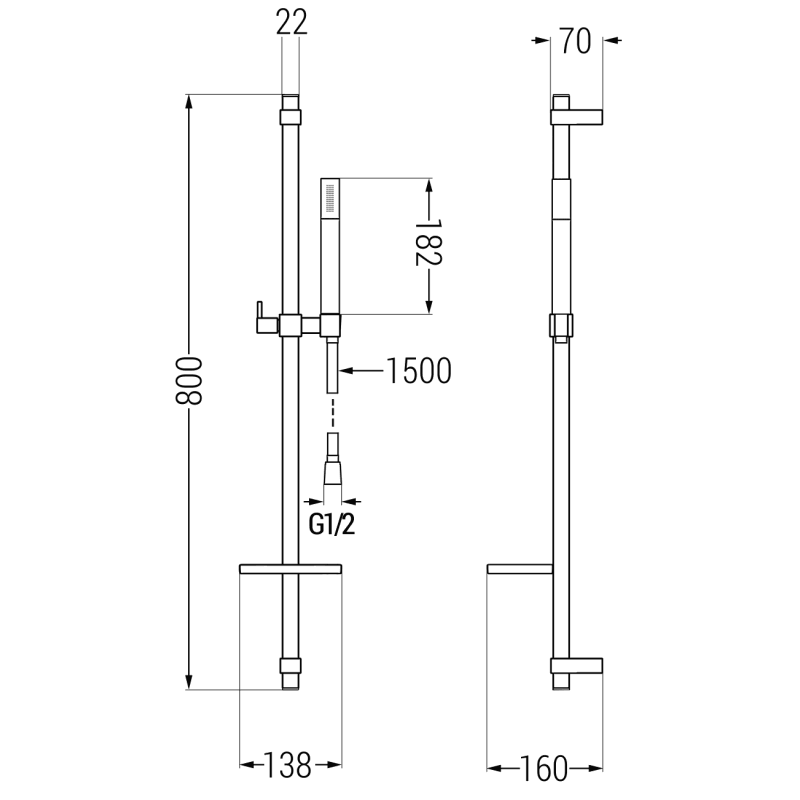 Mexen DQ70 ensemble de douche coulissant, graphite - 785704581-66