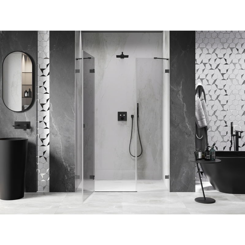 Mexen Lunar porte de douche battante gauche 140 cm, transparent, métal noir - 834S-140-050-95-00-L