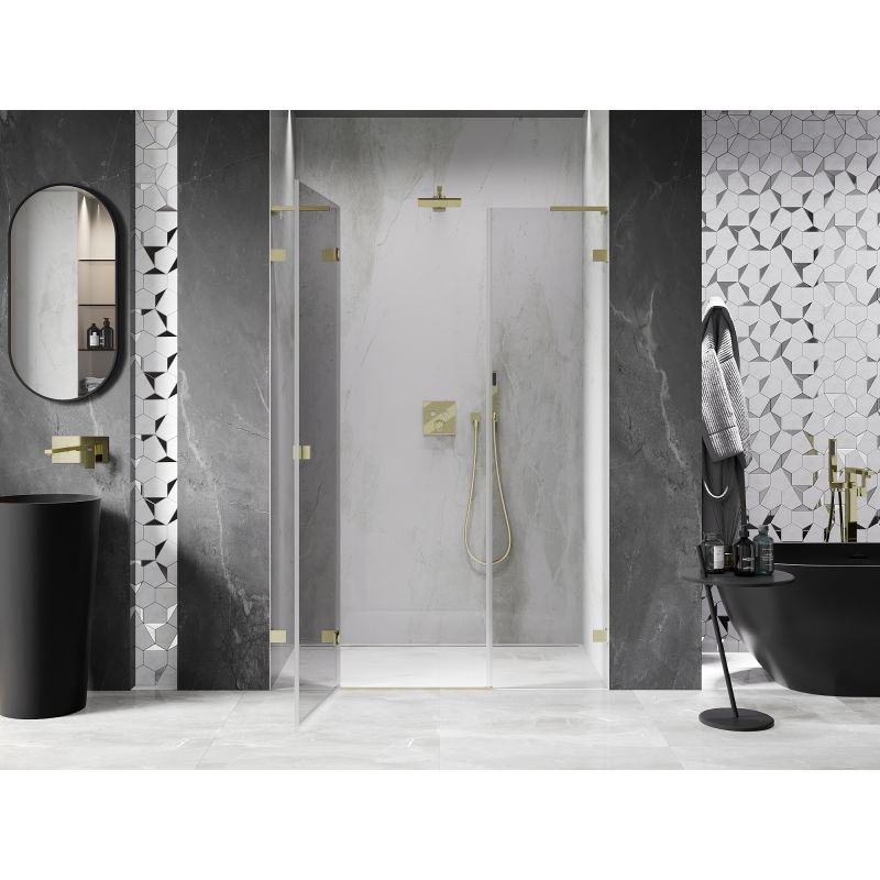 Mexen Lunar L porte de douche pivotante gauche 140 cm, transparent, doré brossé - 834SL-140-050-55-00-L