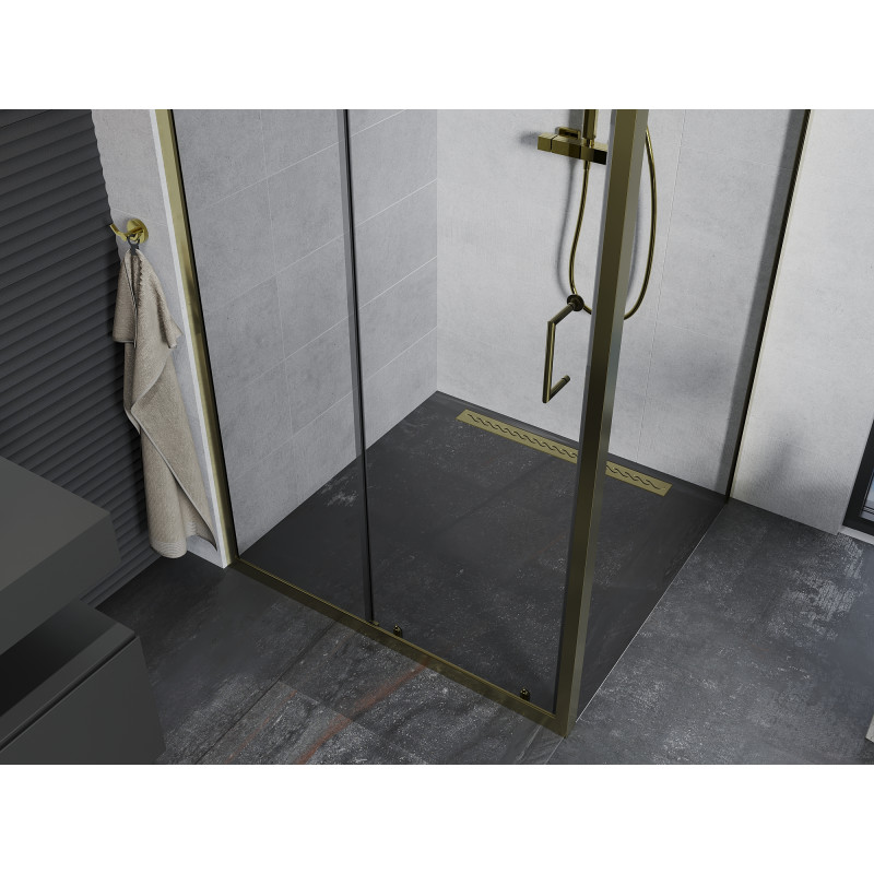 Mexen Apia cabine de douche coulissante 90 x 90 cm, transparente, dorée - 840-090-090-50-00