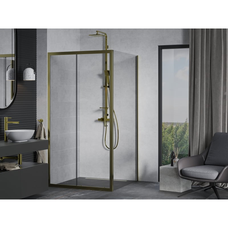 Mexen Apia cabine de douche coulissante 90 x 90 cm, transparent, doré - 840-090-090-50-00