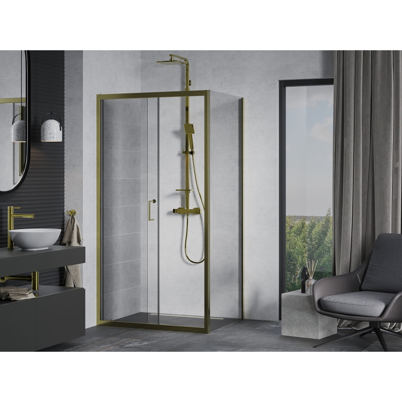 Mexen Apia cabine de douche coulissante 90 x 100 cm, transparent, or - 840-090-100-50-00