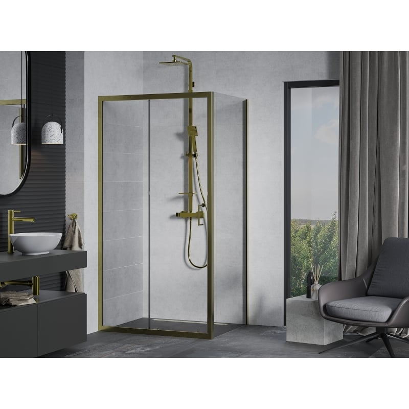 Mexen Apia cabine de douche coulissante 90 x 100 cm, transparent, or - 840-090-100-50-00