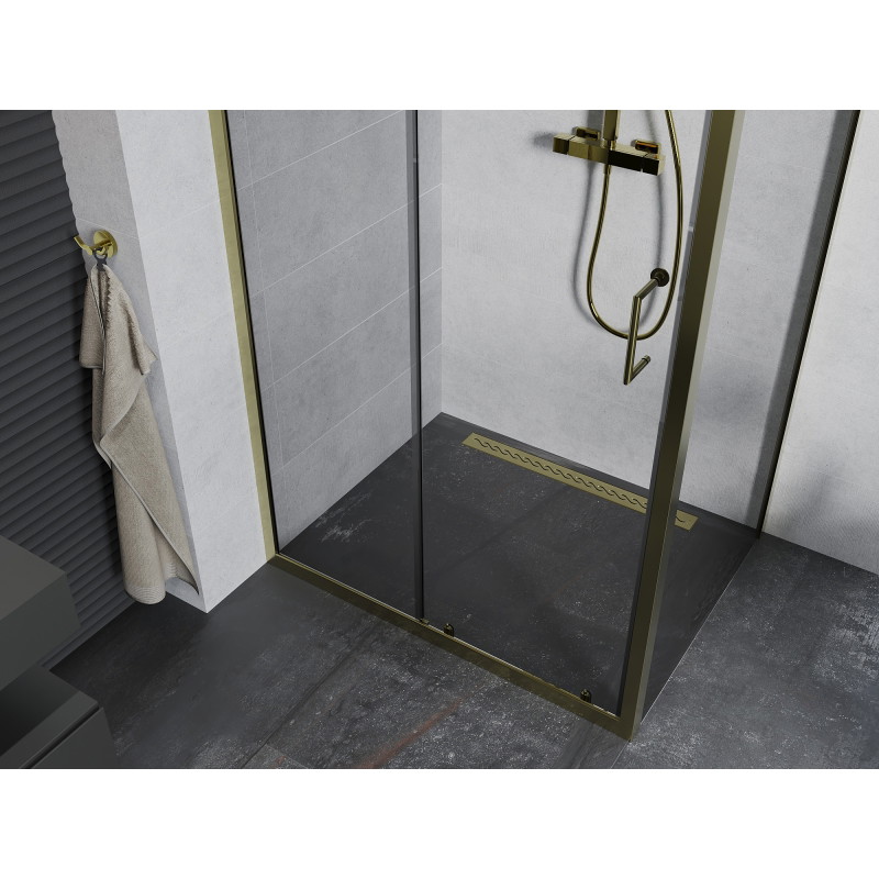 Mexen Apia cabine de douche coulissante 90 x 100 cm, transparent, or - 840-090-100-50-00