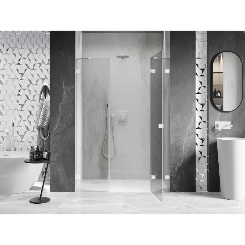 Mexen Lunar porte de douche pivotante droite 130 cm, transparent, blanc - 834S-130-050-20-00-P