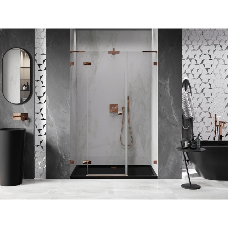 Mexen Lunar L porte de douche pivotante gauche 130 cm, transparent, or rose - 834SL-130-050-60-00-L