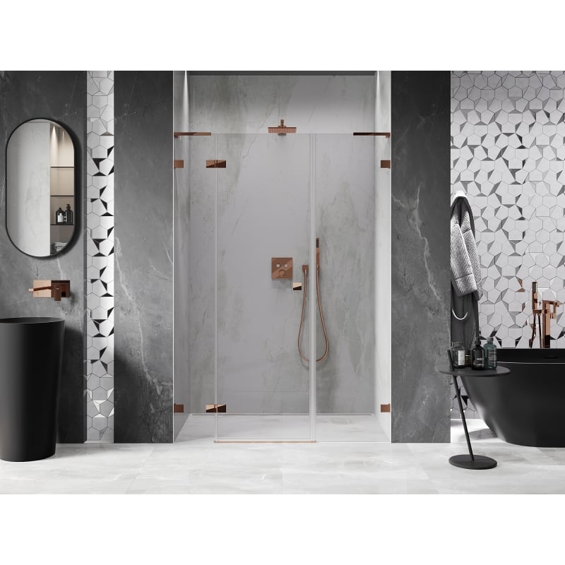 Mexen Lunar L porte de douche pivotante gauche 130 cm, transparent, or rose - 834SL-130-050-60-00-L