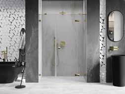 Mexen Lunar portes de douche battantes droites 145 cm, transparent, doré - 834S-145-050-50-00-P