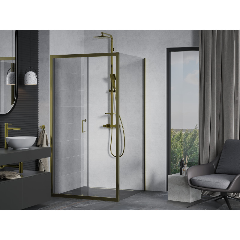 Mexen Apia cabine de douche coulissante 100 x 100 cm, transparent, dorée - 840-100-100-50-00