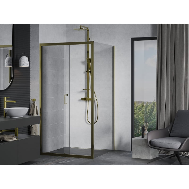 Mexen Apia cabine de douche coulissante 100 x 100 cm, transparent, or - 840-100-100-50-00