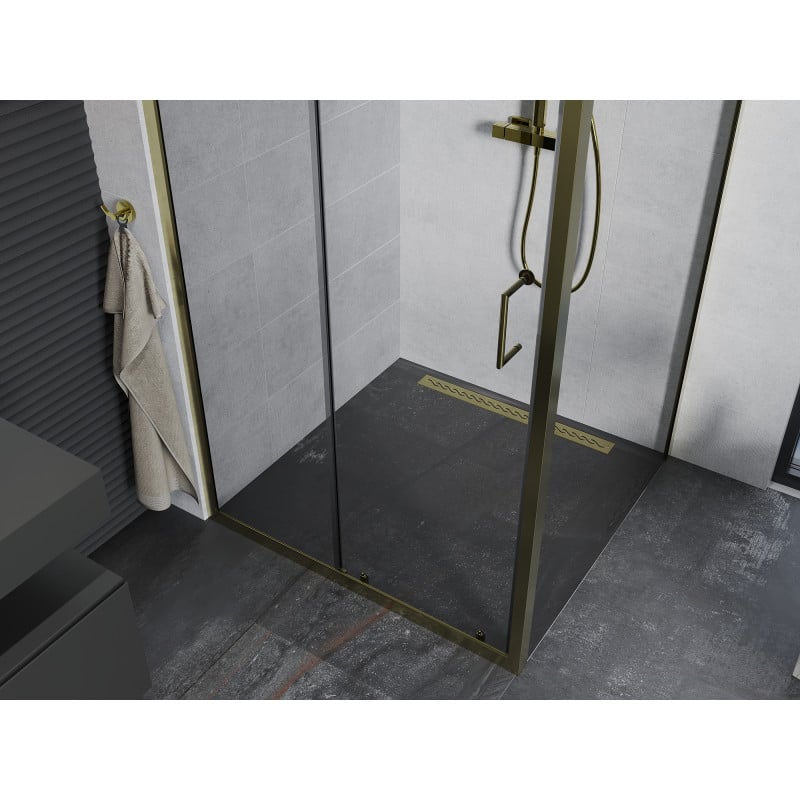 Mexen Apia cabine de douche coulissante 100 x 100 cm, transparent, or - 840-100-100-50-00