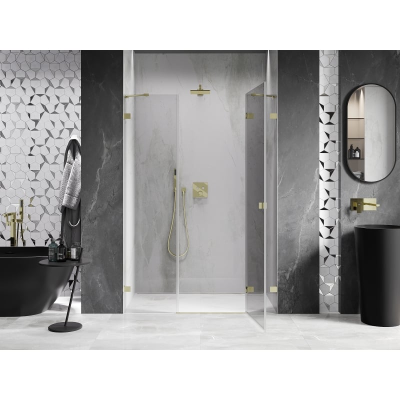 Mexen Lunar porte de douche pivotante droite 160 cm, transparent, or brossé - 834S-160-050-55-00-P