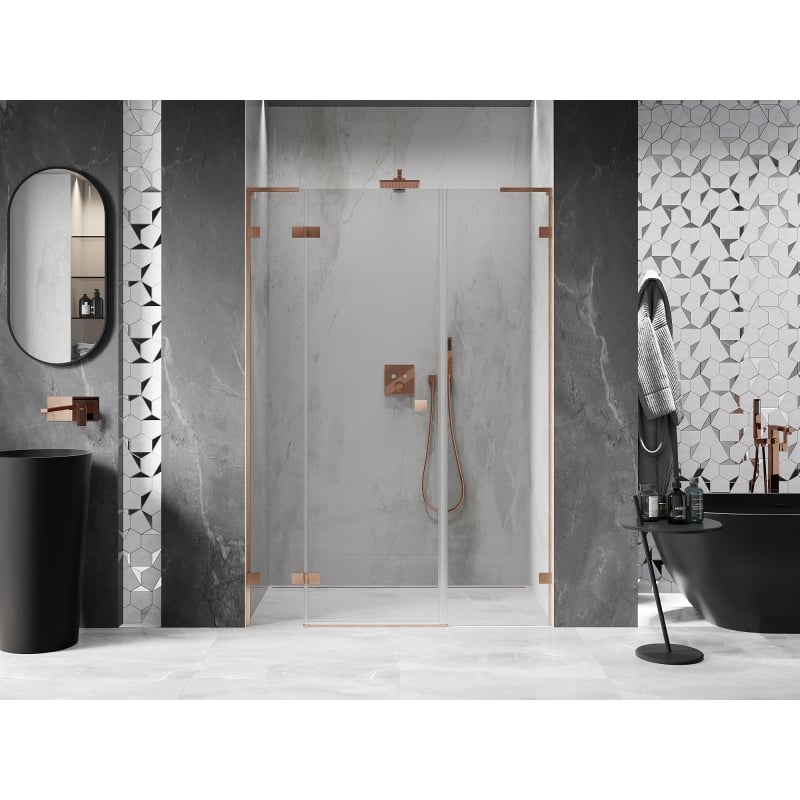 Mexen Lunar L porte de douche pivotante gauche 135 cm, transparent, cuivre brossé - 834SL-135-050-65-00-L