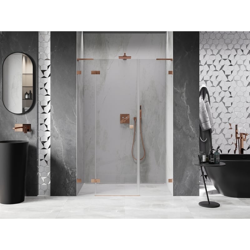 Mexen Lunar L porte de douche pivotante gauche 140 cm, transparent, cuivre brossé - 834SL-140-050-65-00-L