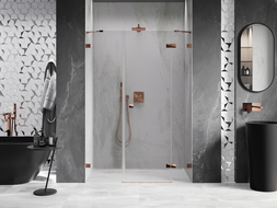 Porte de douche battante droite Mexen Lunar 140 cm, transparent, or rose - 834S-140-050-60-00-P