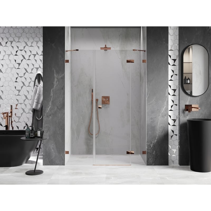 Mexen Lunar porte de douche battante droite 155 cm, transparent, or rose - 834S-155-050-60-00-P