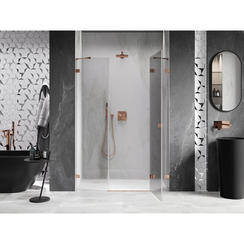 Mexen Lunar porte de douche battante droite 155 cm, transparent, or rose - 834S-155-050-60-00-P