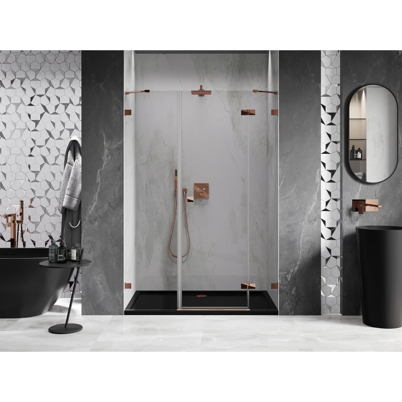 Mexen Lunar porte de douche battante droite 155 cm, transparent, or rose - 834S-155-050-60-00-P