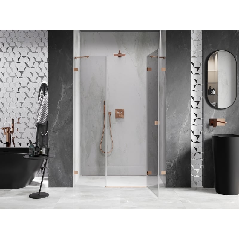 Mexen Lunar porte de douche pivotante droite 120 cm, transparent, cuivre brossé - 834S-120-050-65-00-P