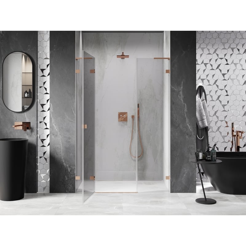Mexen Lunar L porte de douche pivotante gauche 150 cm, transparent, cuivre brossé - 834SL-150-050-65-00-L