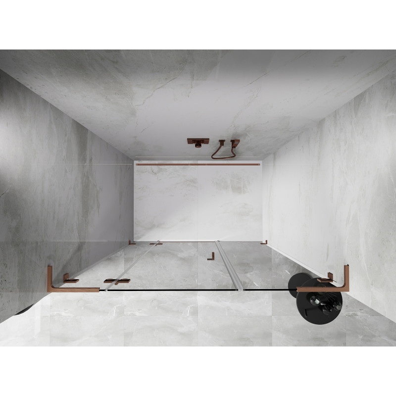 Mexen Lunar L porte de douche pivotante gauche 150 cm, transparent, cuivre brossé - 834SL-150-050-65-00-L