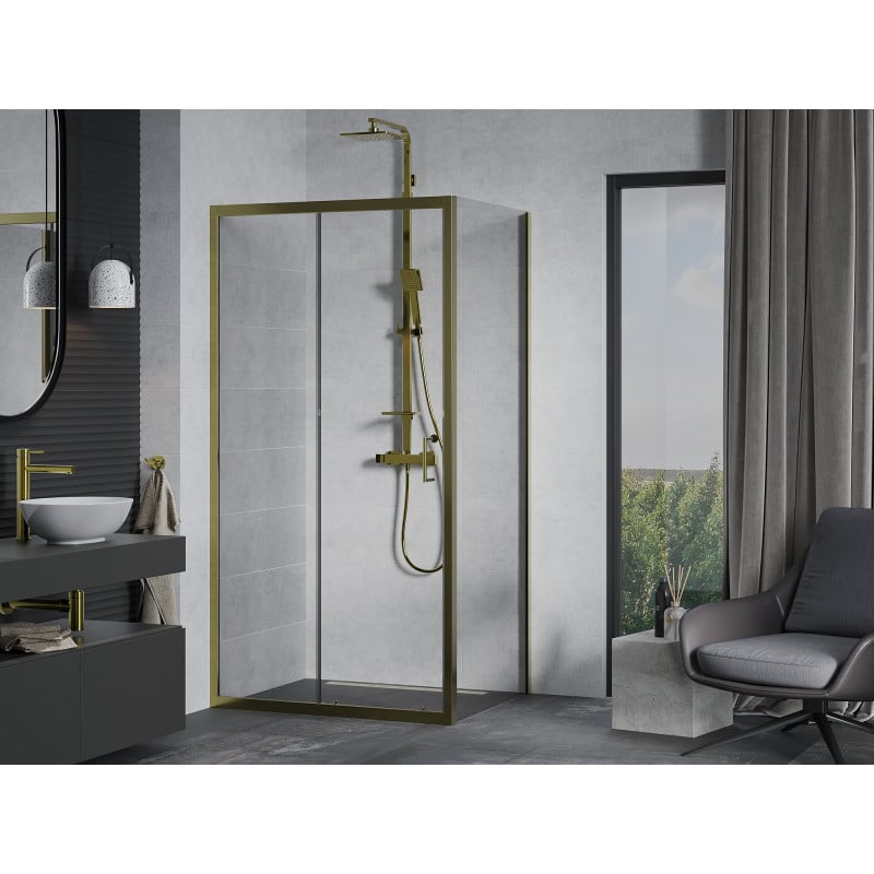 Mexen Apia cabine de douche coulissante 110 x 100 cm, transparent, dorée - 840-110-100-50-00