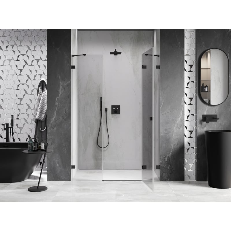 Mexen Lunar porte de douche battante droite 125 cm, transparent, noir - 834S-125-050-70-00-P