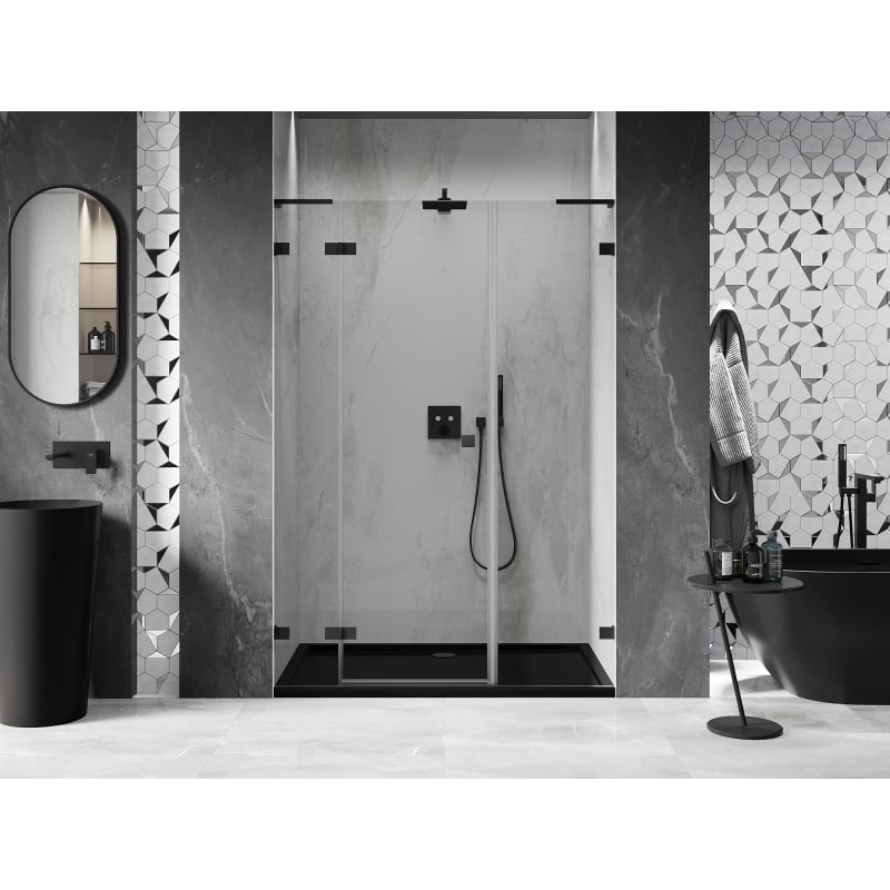 Mexen Lunar L porte de douche pivotante gauche 130 cm, transparent, noir - 834SL-130-050-70-00-L