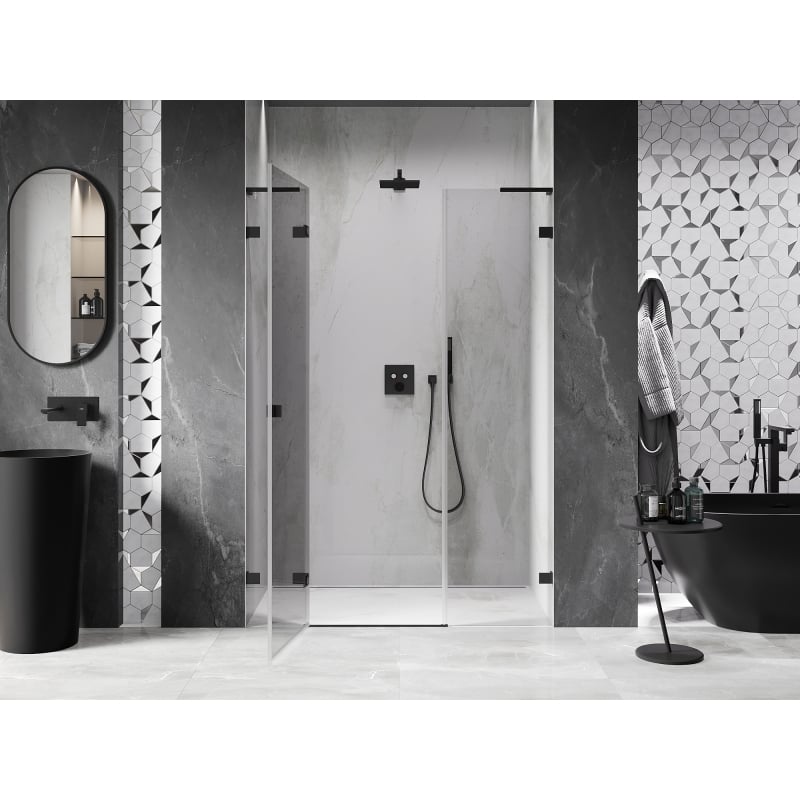 Mexen Lunar L porte de douche pivotante gauche 150 cm, transparent, noir - 834SL-150-050-70-00-L