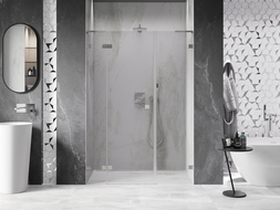 Mexen Lunar L porte de douche pivotante gauche 155 cm, transparent, nickel brossé - 834SL-155-050-97-00-L