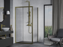 Mexen Apia cabine de douche coulissante 135 x 100 cm, transparent, dorée - 840-135-100-50-00