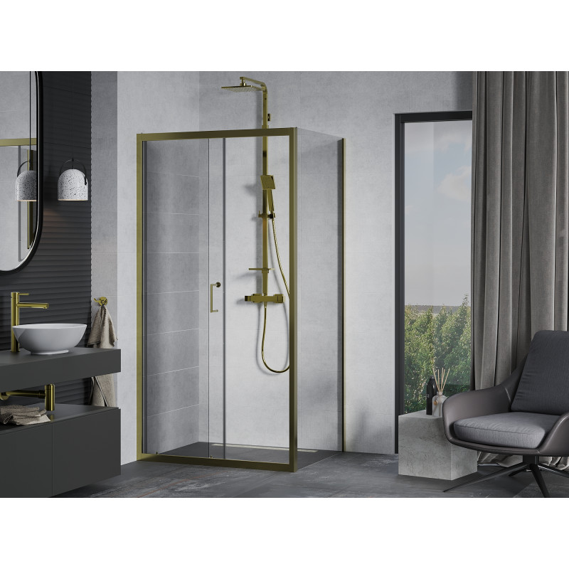 Mexen Apia cabine de douche coulissante 140 x 100 cm, transparent, doré - 840-140-100-50-00