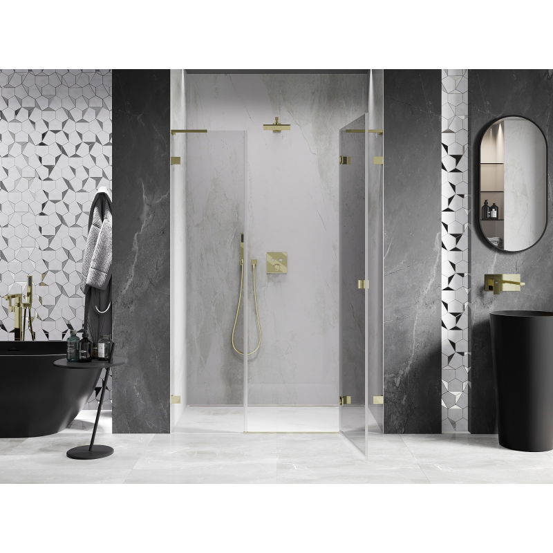 Mexen Lunar L porte de douche battante droite 120 cm, transparentes, dorées - 834SL-120-050-50-00-P