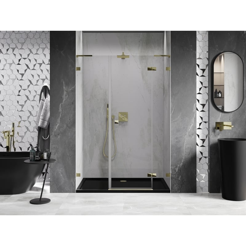 Mexen Lunar L porte de douche pivotante droite 160 cm, transparent, doré - 834SL-160-050-50-00-P