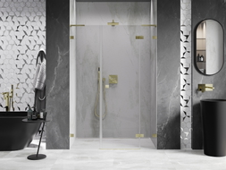 Mexen Lunar L porte de douche pivotante droite 145 cm, transparente, or brossé - 834SL-145-050-55-00-P