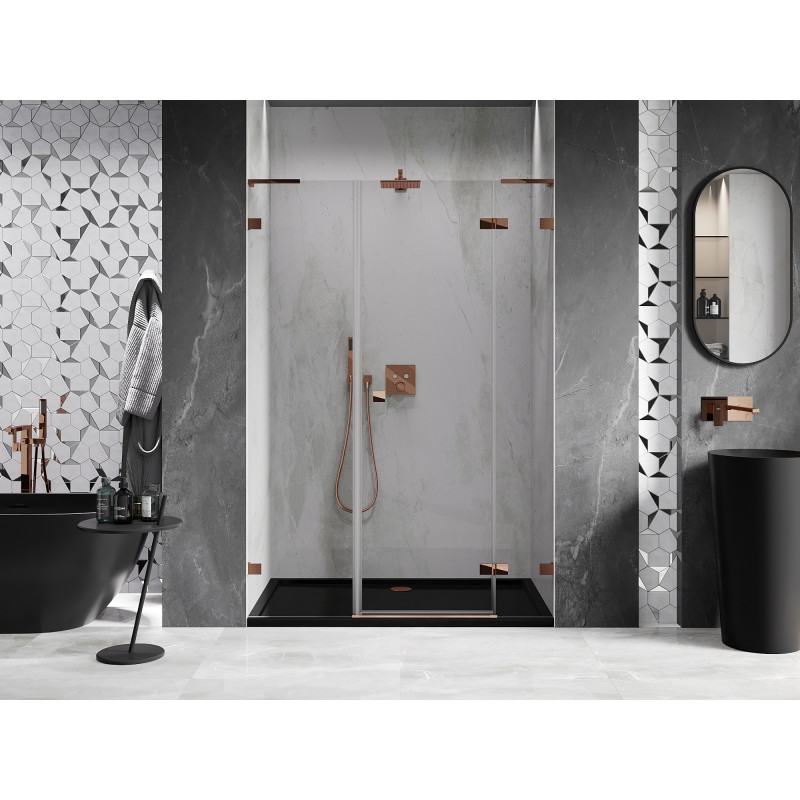 Mexen Lunar L porte de douche battante droite 120 cm, transparent, or rose - 834SL-120-050-60-00-P