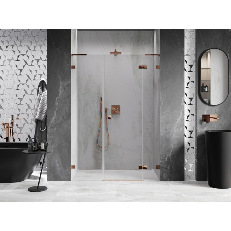 Mexen Lunar L porte de douche battante droite 120 cm, transparent, or rose - 834SL-120-050-60-00-P
