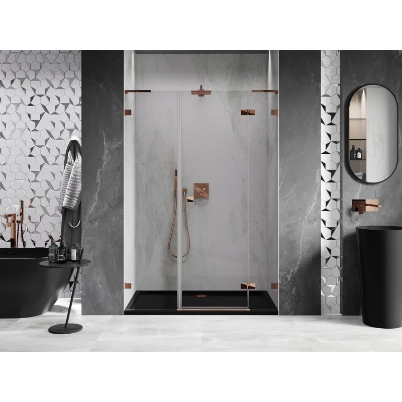 Mexen Lunar L porte de douche pivotante droite 135 cm, transparent, or rose - 834SL-135-050-60-00-P