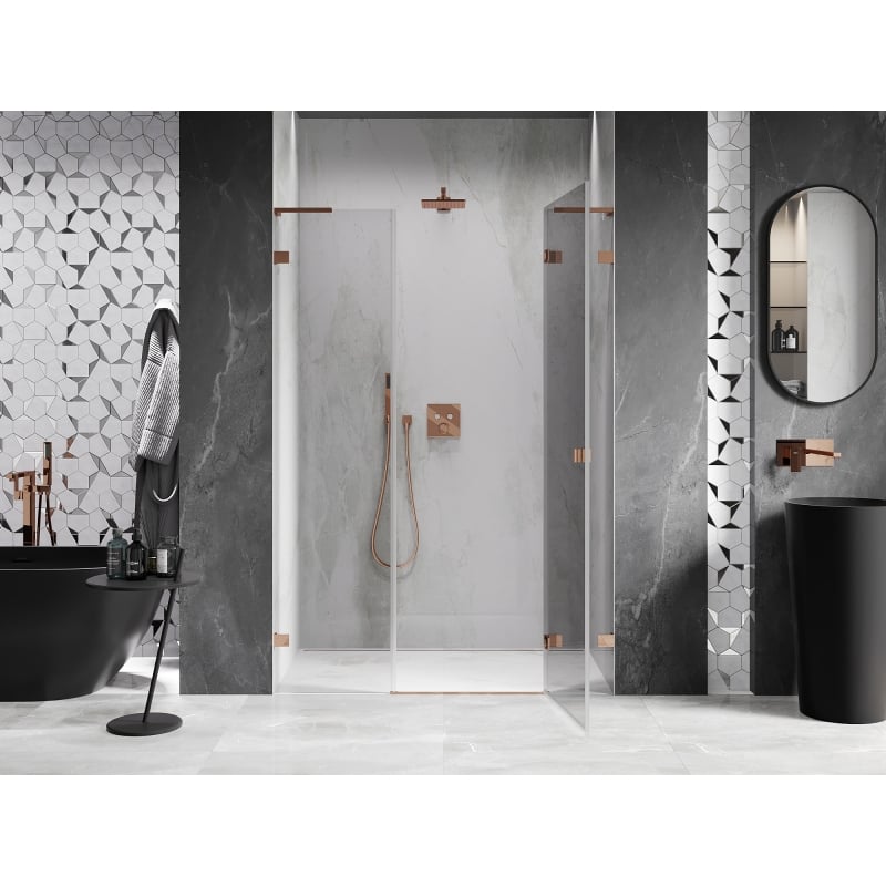 Mexen Lunar L porte de douche pivotante droite 140 cm, transparent, or rose - 834SL-140-050-60-00-P