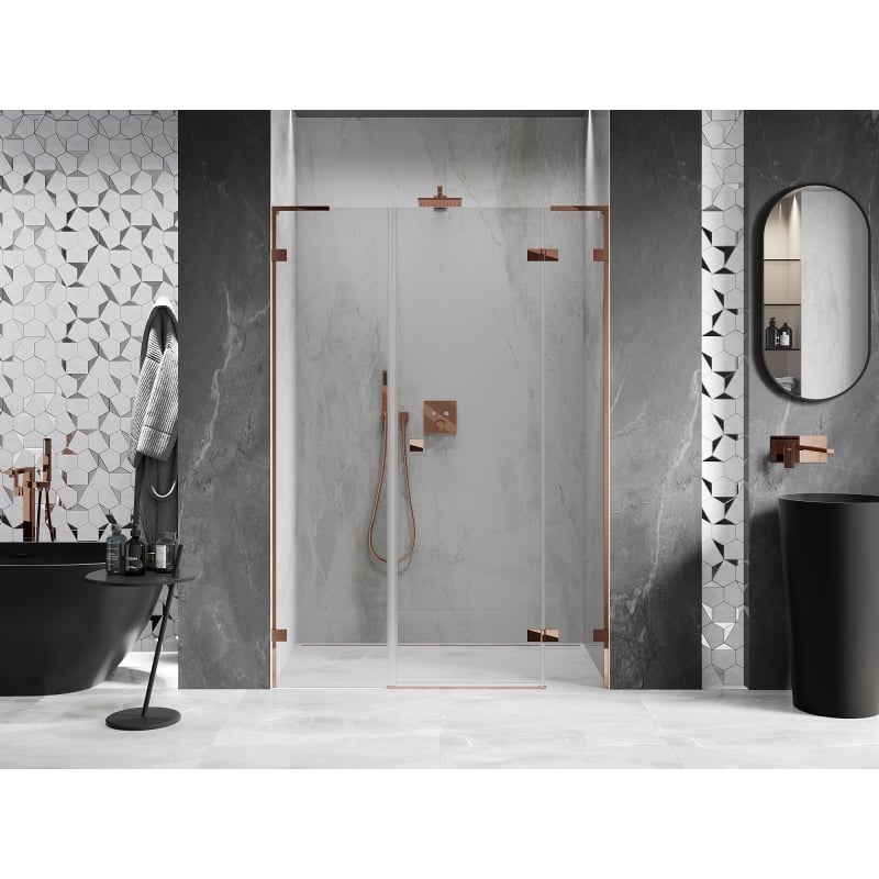 Mexen Lunar L porte de douche pivotante droite 140 cm, transparent, or rose - 834SL-140-050-60-00-P