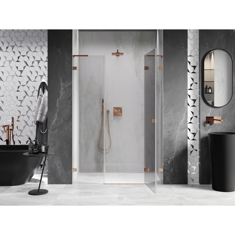 Mexen Lunar L porte de douche pivotante à droite 145 cm, transparent, or rose - 834SL-145-050-60-00-P