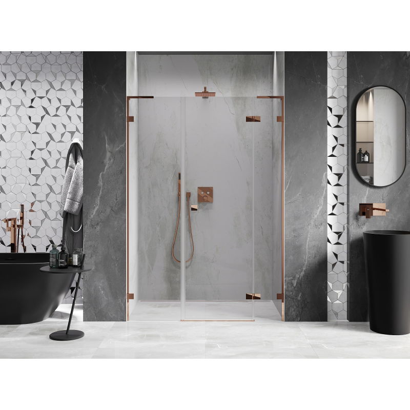 Mexen Lunar L porte de douche pivotante à droite 145 cm, transparent, or rose - 834SL-145-050-60-00-P