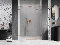 Mexen Lunar L porte de douche pivotante à droite 145 cm, transparent, or rose - 834SL-145-050-60-00-P