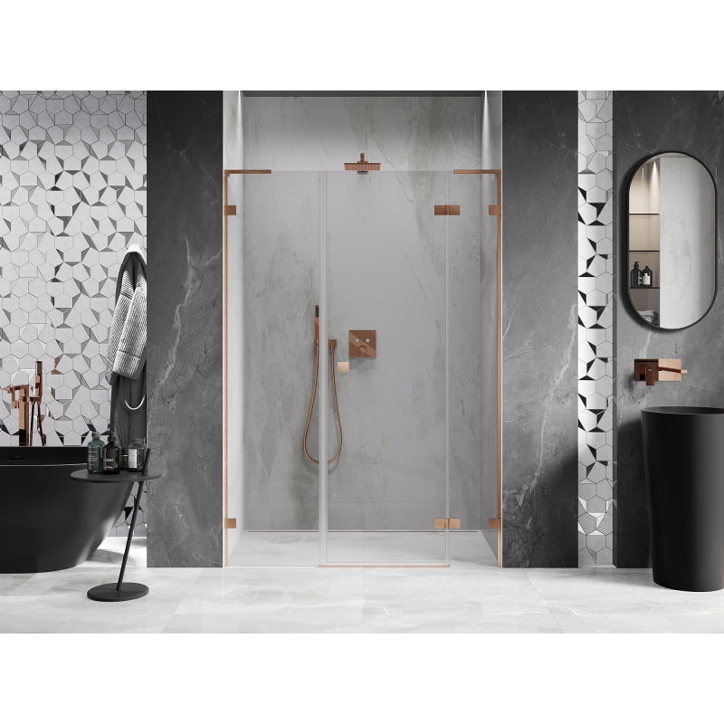 Mexen Lunar L porte de douche pivotante droite 130 cm, transparent, cuivre brossé - 834SL-130-050-65-00-P