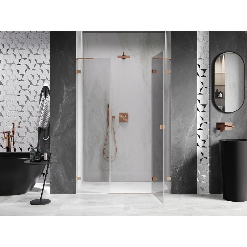 Mexen Lunar L porte de douche pivotante droite 135 cm, transparent, cuivre brossé - 834SL-135-050-65-00-P
